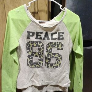 Free Kisses Green and White Long Sleeve Tee with Peace 85 Design